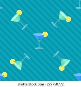 Seamless flat pattern with transparent cocktail glasses