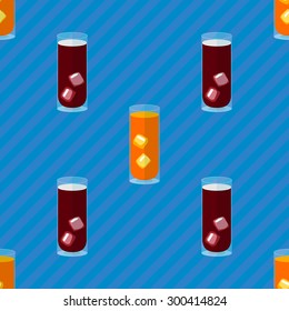 Seamless flat pattern with transparent cocktail glasses and ice