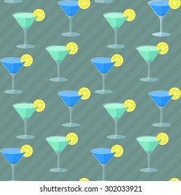 Seamless flat pattern with transparent cocktail glasses