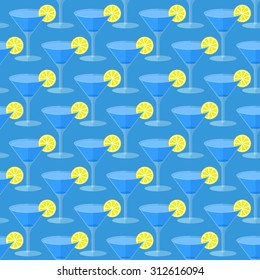 Seamless flat pattern with transparent cocktail glasses