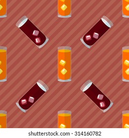 Seamless flat pattern with transparent cocktail glasses and ice