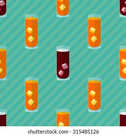Seamless flat pattern with transparent cocktail glasses and ice