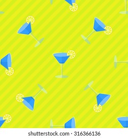 Seamless flat pattern with transparent cocktail glasses