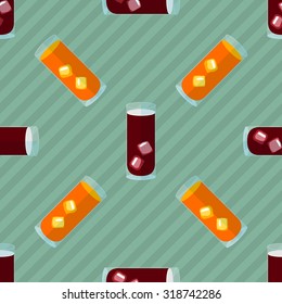 Seamless flat pattern with transparent cocktail glasses and ice