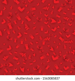 Seamless Flat Style Christmas Pattern with Candies, baubles, holly berries, socks, bells and snowflakes
