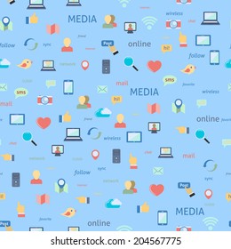 Seamless in flat style social network media icons pattern background vector illustration