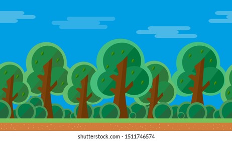 Seamless flat summer landscape with green trees