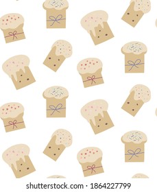Seamless flat vector easter pattern with decorative colored cakes. For wrapping, fabric, wallpaper. Isolated on white background
