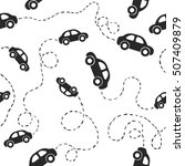 Seamless flat vector pattern - cars. Black on white