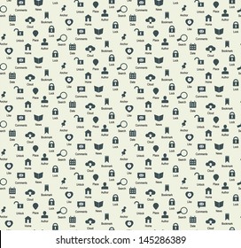 Seamless flat web icons and symbols pattern, vector for your design. Copy square to the side and you'll get seamlessly tiling pattern
