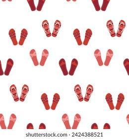 seamless flip flops pattern. color summer backdrop. Red repeat background. Cartoon flat illustration.
