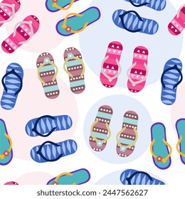 seamless flip flops pattern. color summer backdrop. repeat background. Cartoon flat illustration.