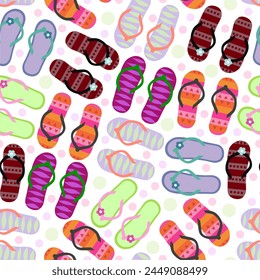 seamless flip flops pattern. summer backdrop. repeat background. Cartoon flat illustration.