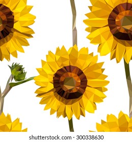 seamless floor tiles with sunflowers Low poly concept.seamless Sunflower on white background.seamless 