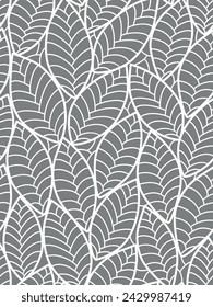 Seamless floral abstract background with  leaves. Grey and white  summer floral background. Vector pattern on a modern style.