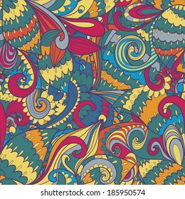 Seamless floral abstract hand-drawn waves pattern, wavy background. Seamless pattern can be used for wallpaper, pattern fills, web page background,surface textures. Gorgeous seamless floral background