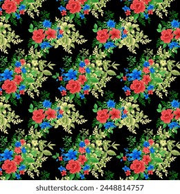 Seamless floral abstract Pattern with Flowers on black Background and print design