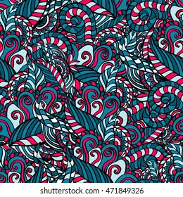 Seamless floral abstract pattern for printing on fabric or paper. Hand drawn background.