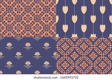 Seamless floral and abstract patterns set