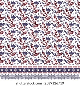 seamless floral artwork with intricate ornamental border for textile and digital print designs
