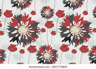 Seamless floral artwork that blends hand drawn charm with modern aesthetics, ideal for packaging, wallpaper, fabric, and digital backdrops.