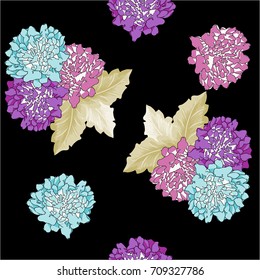 Seamless floral background with abstract garden flowers. Vintage pattern in doodles art style. Design for cloth, wallpaper, gift wrapping. Print for silk, calico and home textiles