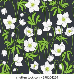 Seamless floral background with anemones, vector illustration
