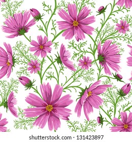 Seamless floral background with beautiful pink wild flowers