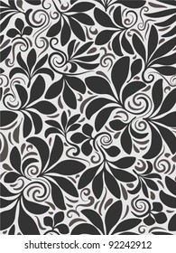 Seamless floral background black en white