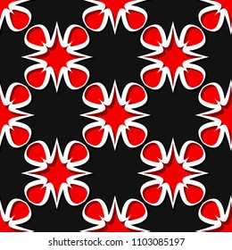 Seamless floral background. Black and red 3d pattern. Vector illustration