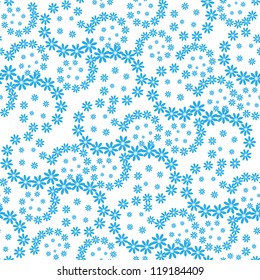 Seamless floral background, blue symbolical silhouette flowers on white. Vector