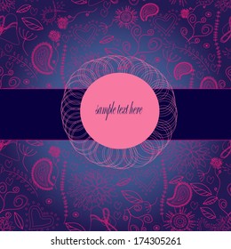 Seamless floral background. Floral background in blue with vintage label design.