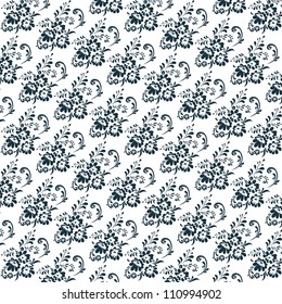 Seamless floral background in blue and white