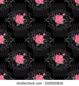 Seamless floral background with bouquets of flowers. Vector pattern. Vintage ornament for wallpaper, fabric, digital paper, etc.