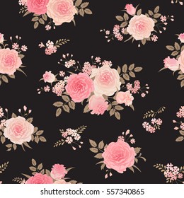 Seamless floral background with bouquets of roses. Vintage vector pattern for wallpaper, fabric, digital paper, fills, etc.
