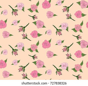 Seamless floral background with bouquets of roses. Vintage pattern for wallpaper, fabric, digital paper, etc. Shabby chic style pattern.