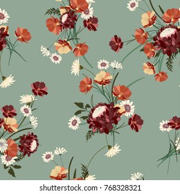 Seamless floral background with bouquets of wild flowers. Vintage ornament for wallpaper, fabric, digital paper, etc. Shabby chic style pattern. Seamless floral background with bouquets of wild flowers. Vintage ornament for wallpaper, fabric, digital paper, etc. Shabby chic style pattern.