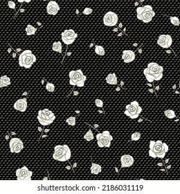 Seamless floral background with branches of white roses. Vector ditsy pattern for fabric, wallpaper, digital paper, fills, etc.