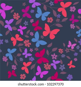 Seamless floral  background with butterflies
