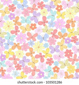 seamless floral background with butterflies