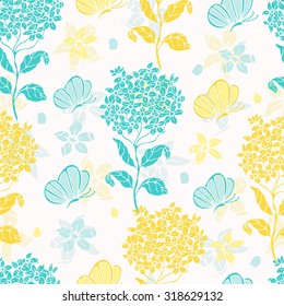 Seamless floral background with butterflies.