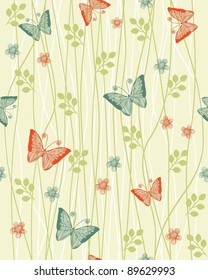 seamless floral background with butterflies