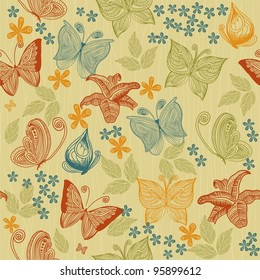 seamless  floral background with butterflies