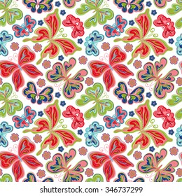 Seamless floral background with butterflies. Summer beautiful abstract pattern