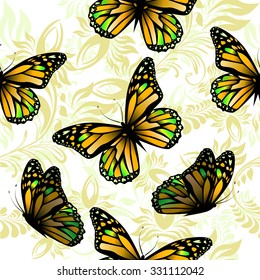 Seamless floral background with  butterflies. Vector