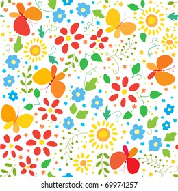 seamless floral background with butterfly