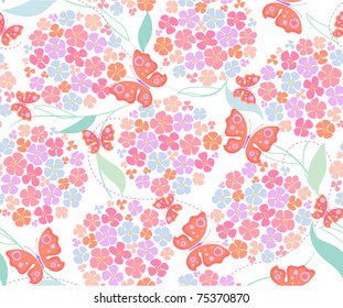 seamless floral background with butterfly