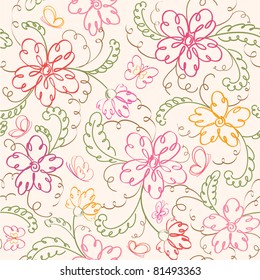 seamless  floral   background with butterfly