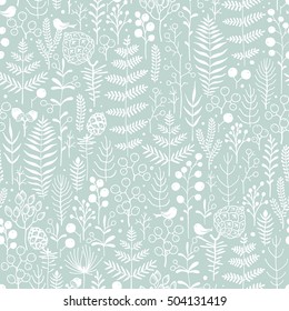 Seamless floral background. Christmas vector illustration of floral and bird.