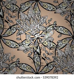 Seamless floral background in doodle style with flowers. leaves and petals. Coloring book page. Vector hand drawn pattern in black and white